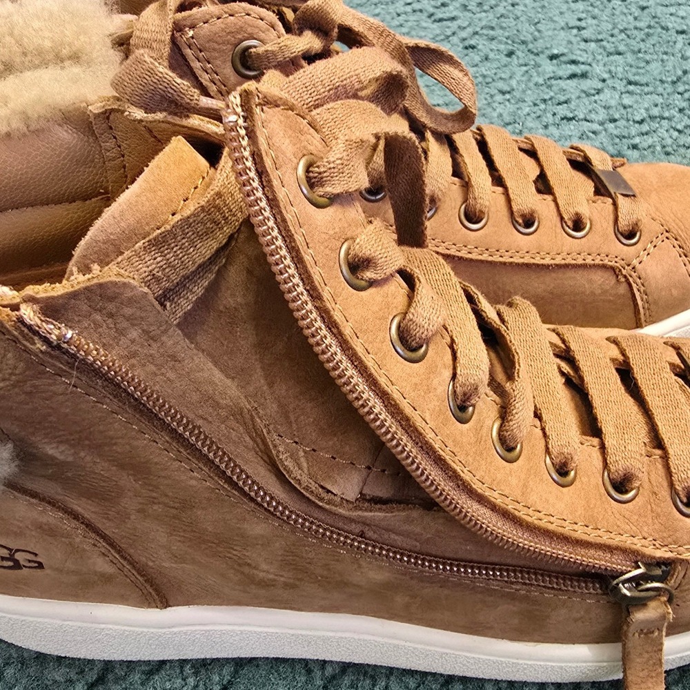 UGG Womens Size 10 Olive Chestnut Leather High Top Sneakers Fur Trimmed 1019716 - Picture 8 of 12
